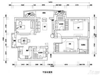 混搭风格三居室15-20万110平米婚房户型图