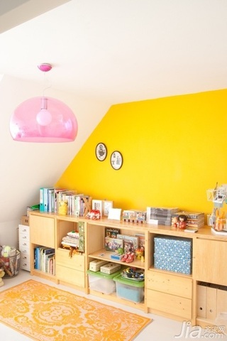 田园风格公寓黄色经济型120平米卧室书架海外家居