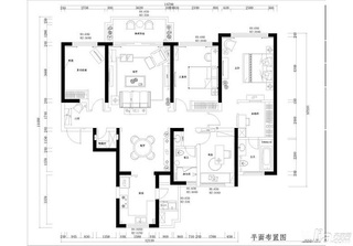 混搭风格三居室富裕型140平米以上户型图