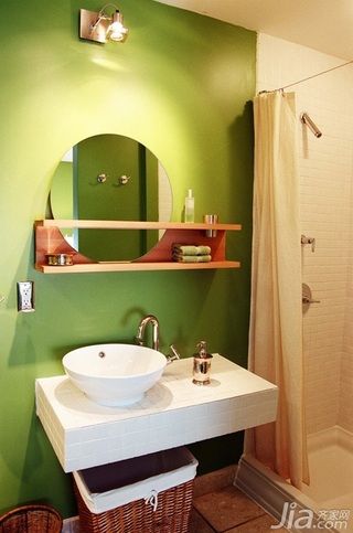 混搭风格三居室简洁绿色富裕型卫生间背景墙洗手台海外家居