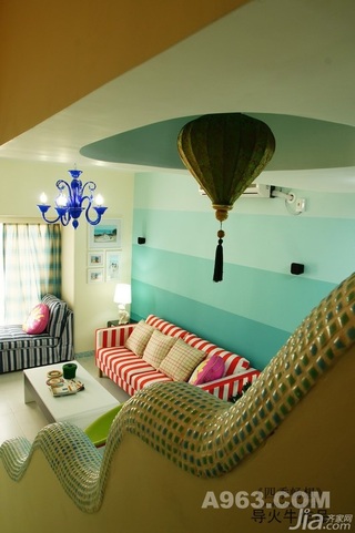 混搭风格复式浪漫蓝色富裕型90平米客厅婚房设计图纸