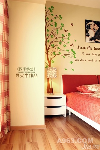 混搭风格复式梦幻黄色富裕型90平米卧室手绘墙窗帘婚房家居图片