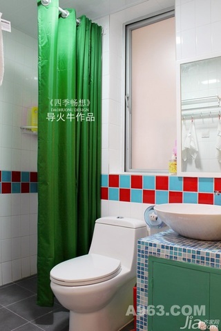 混搭风格复式可爱绿色富裕型90平米卫生间浴室柜婚房家装图