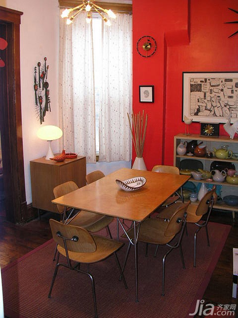 公寓装修,120平米装修,经济型装修,混搭风格,海外家居,餐厅,餐桌,红色,灯具