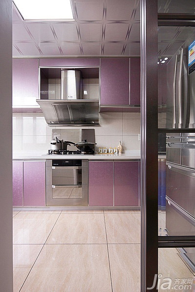 富裕型装修,简约风格,120平米装修,厨房,紫色,橱柜,吊顶
