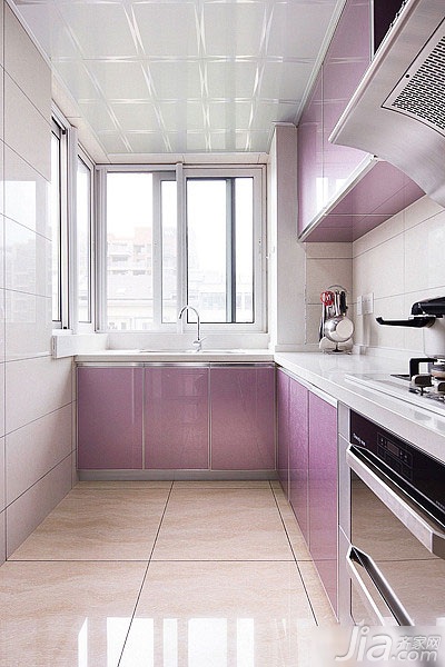 富裕型装修,简约风格,120平米装修,厨房,紫色,橱柜,吊顶