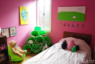 简约风格三居室粉色富裕型儿童房卧室背景墙床海外家居