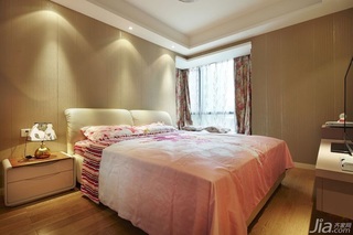 简约风格三居室温馨米色富裕型140平米以上卧室卧室背景墙床图片