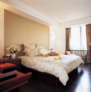 中式风格公寓富裕型110平米卧室床台湾家居