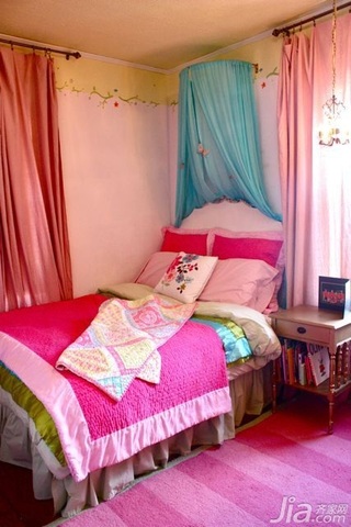 混搭风格别墅粉色经济型70平米卧室床海外家居