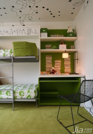 混搭风格公寓绿色经济型80平米卧室卧室背景墙床海外家居