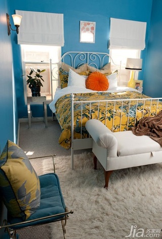 简约风格公寓蓝色经济型90平米卧室床海外家居