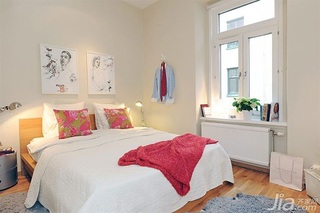 宜家风格三居室小清新经济型卧室卧室背景墙床图片