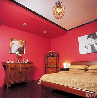 混搭风格别墅红色富裕型140平米以上卧室床台湾家居