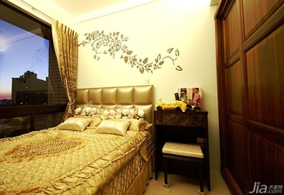 简约风格三居室90平米卧室手绘墙床台湾家居