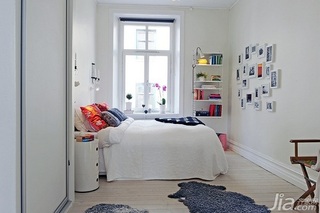 北欧风格三居室白色90平米卧室卧室背景墙床效果图