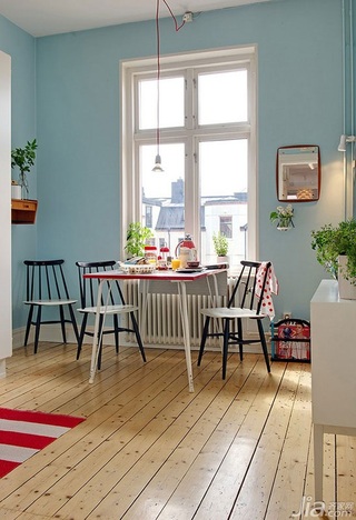 宜家风格小户型蓝色经济型60平米餐厅背景墙餐桌效果图