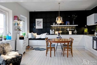 北欧风格公寓黑白经济型餐厅背景墙餐桌效果图