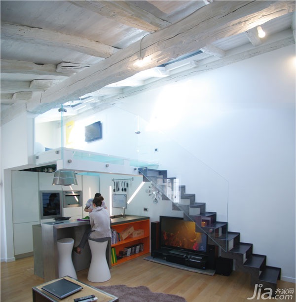 公寓装修,90平米装修,经济型装修,简约风格,海外家居,厨房,楼梯,橱柜