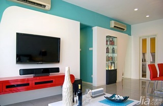 简约风格二居室蓝色经济型电视背景墙电视柜婚房设计图纸