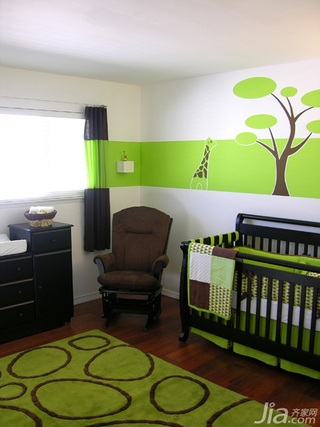 小户型绿色儿童房婴儿床效果图