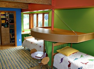 混搭风格别墅绿色富裕型120平米卧室床海外家居