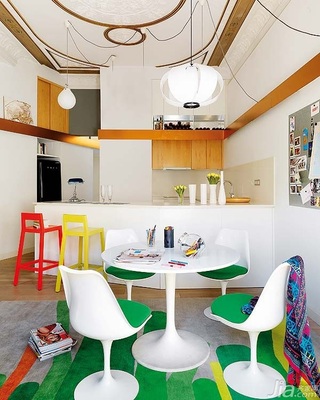 简约风格可爱绿色富裕型100平米餐厅吊顶餐桌效果图