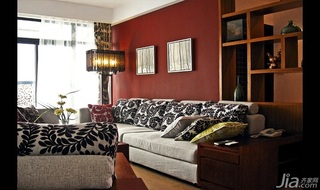 中式风格三居室红色富裕型140平米以上客厅沙发背景墙沙发效果图