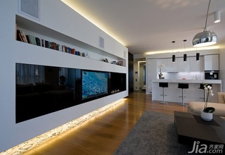 简约风格公寓富裕型120平米客厅电视背景墙吧台椅海外家居