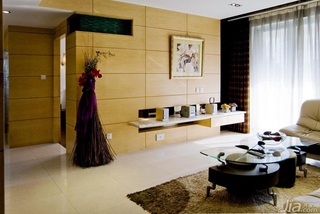 简约风格三居室温馨原木色富裕型客厅电视背景墙设计