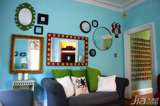 混搭风格二居室蓝色经济型80平米背景墙沙发海外家居