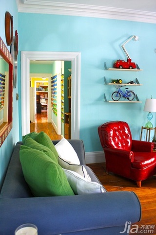 混搭风格二居室蓝色经济型80平米背景墙沙发海外家居