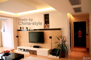 简约风格三居室温馨原木色富裕型100平米客厅电视背景墙电视柜图片