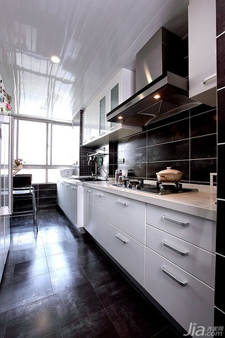混搭风格二居室黑白富裕型90平米厨房吊顶橱柜定做