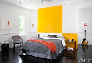 简约风格跃层可爱橙色富裕型卧室背景墙床海外家居