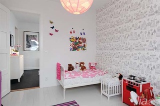 北欧风格公寓90平米儿童房卧室背景墙儿童床海外家居