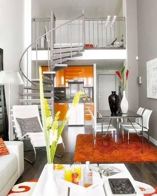 简约风格小户型富裕型60平米客厅楼梯餐桌海外家居