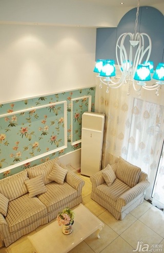 地中海风格复式浪漫蓝色富裕型130平米客厅沙发背景墙沙发婚房家居图片