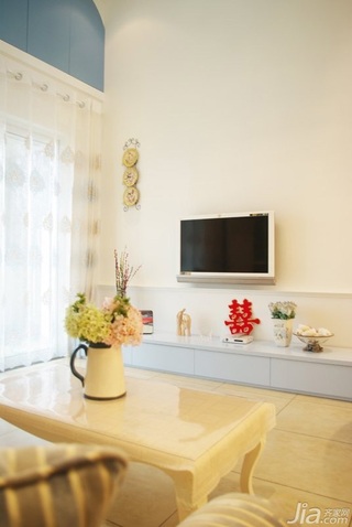 地中海风格复式富裕型130平米客厅电视柜婚房平面图