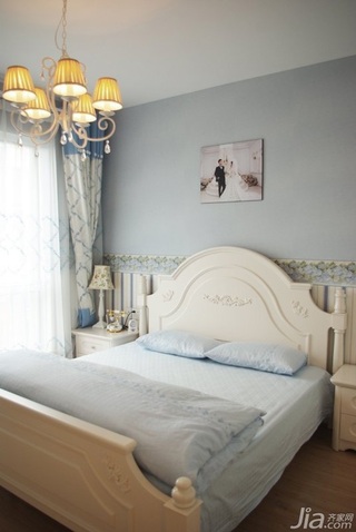 地中海风格复式浪漫蓝色富裕型130平米卧室床婚房设计图