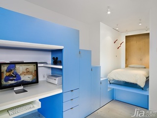 混搭风格公寓蓝色富裕型130平米卧室床海外家居