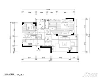简约风格二居室15-20万90平米婚房户型图