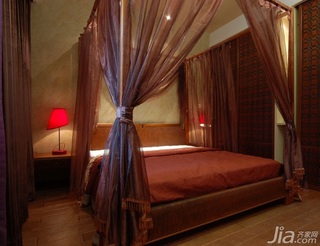 东南亚风格别墅红色富裕型卧室卧室背景墙床图片