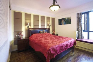 混搭风格公寓富裕型130平米卧室卧室背景墙床图片