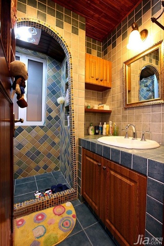 田园风格小户型蓝色经济型50平米卫生间洗手台婚房家装图