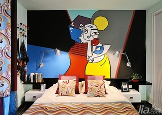 混搭风格公寓富裕型90平米卧室卧室背景墙床效果图