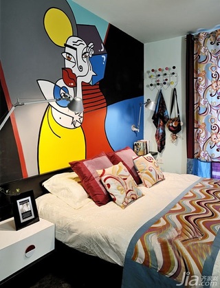 混搭风格公寓富裕型90平米卧室卧室背景墙床效果图