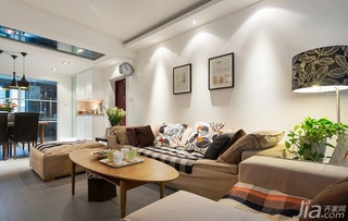 宜家风格二居室米色富裕型70平米客厅沙发背景墙茶几图片