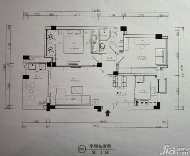 二居室装修,70平米装修,富裕型装修,宜家风格,户型图