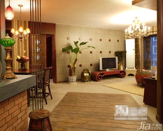 东南亚风格公寓富裕型120平米客厅电视背景墙电视柜图片